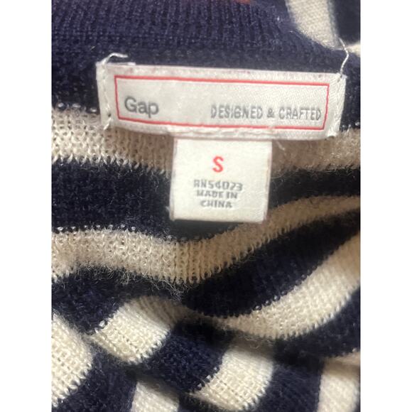 Gap Navy White Wool Blend Button Up Cardigan S Coastal Nautical Preppy Classic - Picture 5 of 8